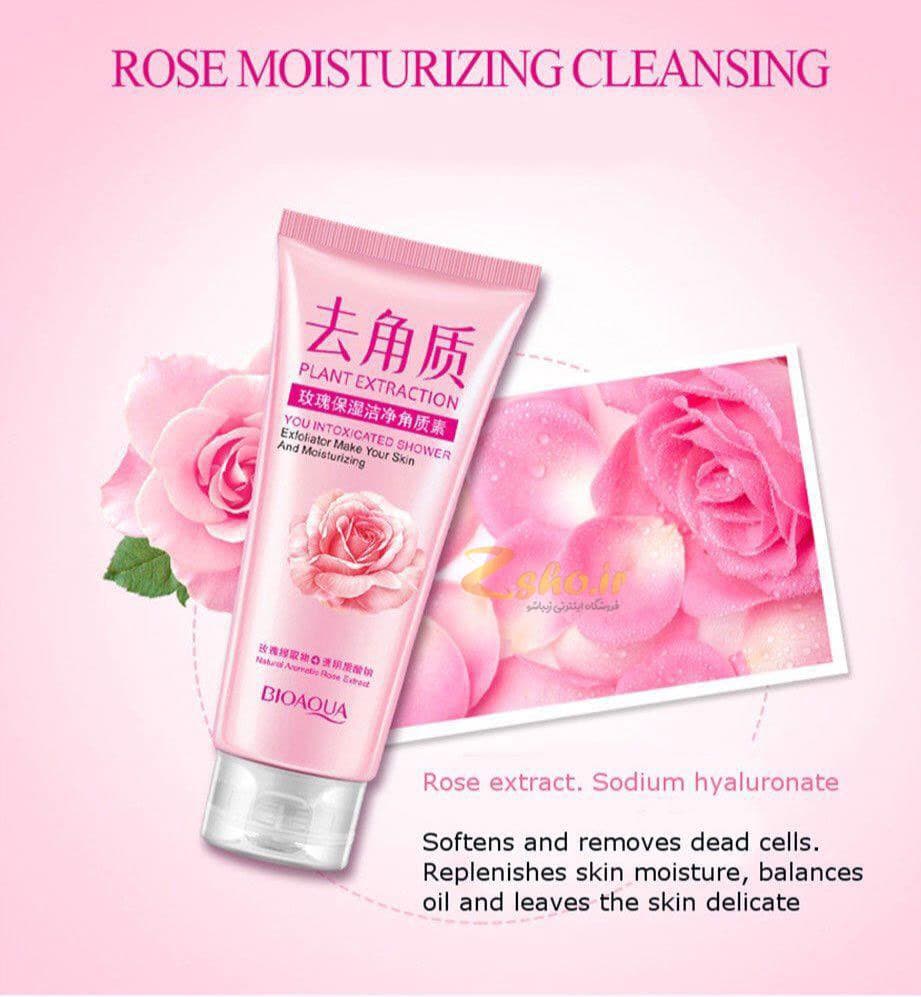 اسکراب لایه بردار و روشن کننده بایو آکوا مدل Rose Moisturizing حاوی عصاره گل رز حجم 120 میلی لیتر — تصویر ۲