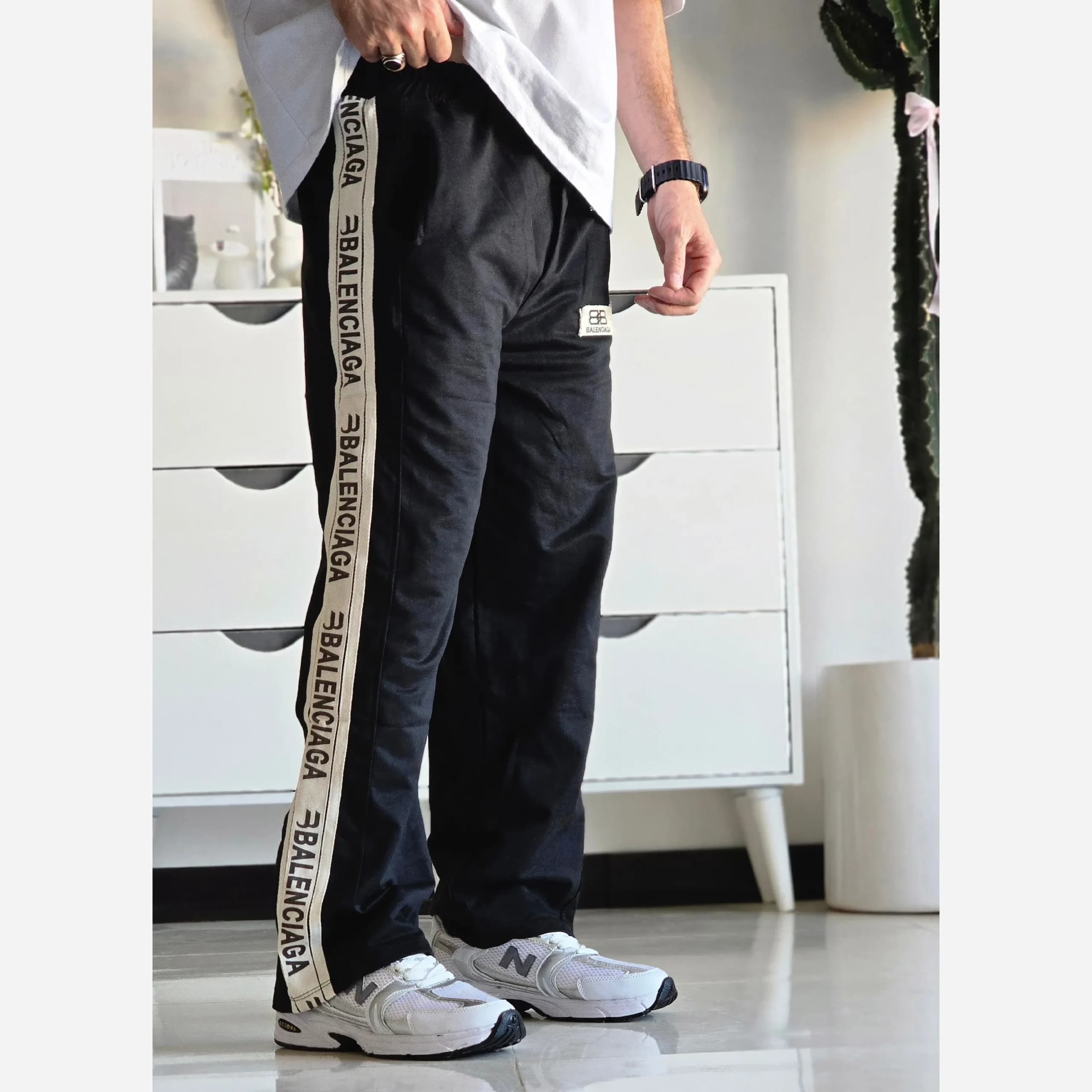 شلوار اسلش نیم بگ بغل نوار بالنسیاگا مشکی فلازت سایز XL XXL XXXL — تصویر ۹