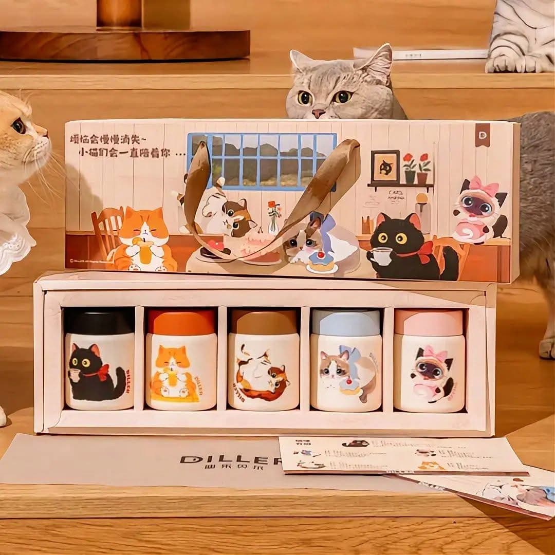 پک فلاسک ۵ عددی DILLER طرح Cats | تراول ماگ مینی استیل ۳۱۶ اورجینال (کد ۱۰۴۴)