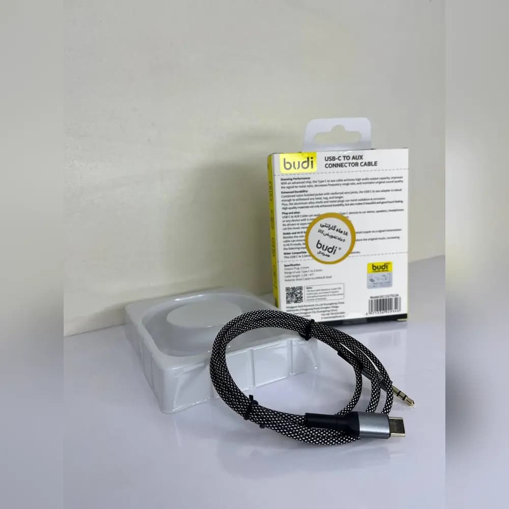 کابل تبدیل USB-C به جک ۳.۵ میلی متری بودی مدل Budi DC131TX طول 1/2 متر با گارانتی ۱۸ ماهه شرکتی (۶ ماه تعویض)