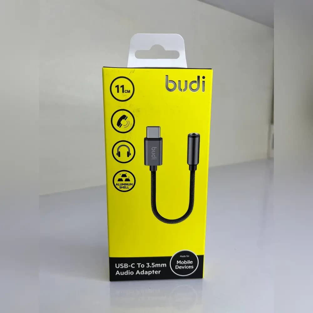 کابل تبدیل USB-C به جک ۳.۵ میلی متری بودی مدل Budi DC105B طول 0.11 متر با گارانتی ۱۸ ماهه شرکتی (۶ ماه تعویض)