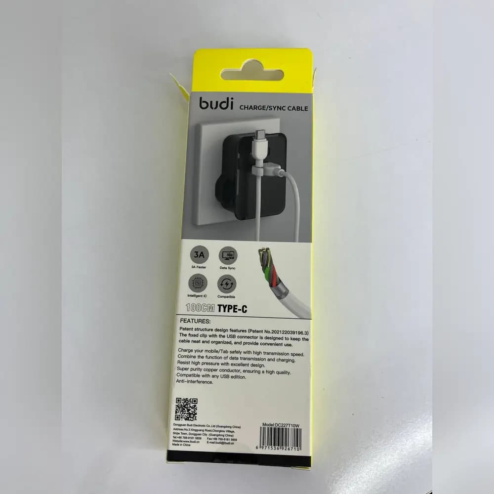 کابل تبدیل USB به USB-C بودی مدل Budi DC227T10W طول 1 متر گارانتی 18 ماه شرکتی (6 ماه تعویض) — تصویر ۴