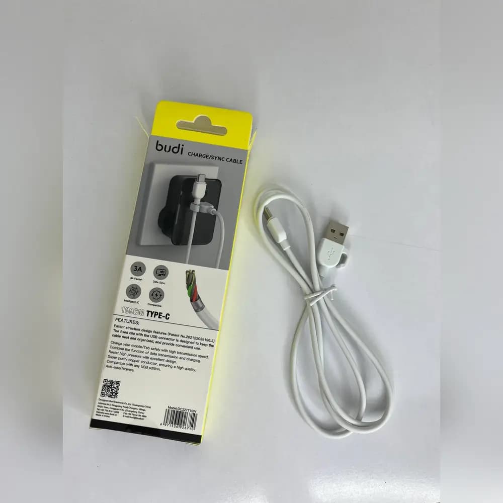 کابل تبدیل USB به USB-C بودی مدل Budi DC227T10W طول 1 متر گارانتی 18 ماه شرکتی (6 ماه تعویض) — تصویر ۲