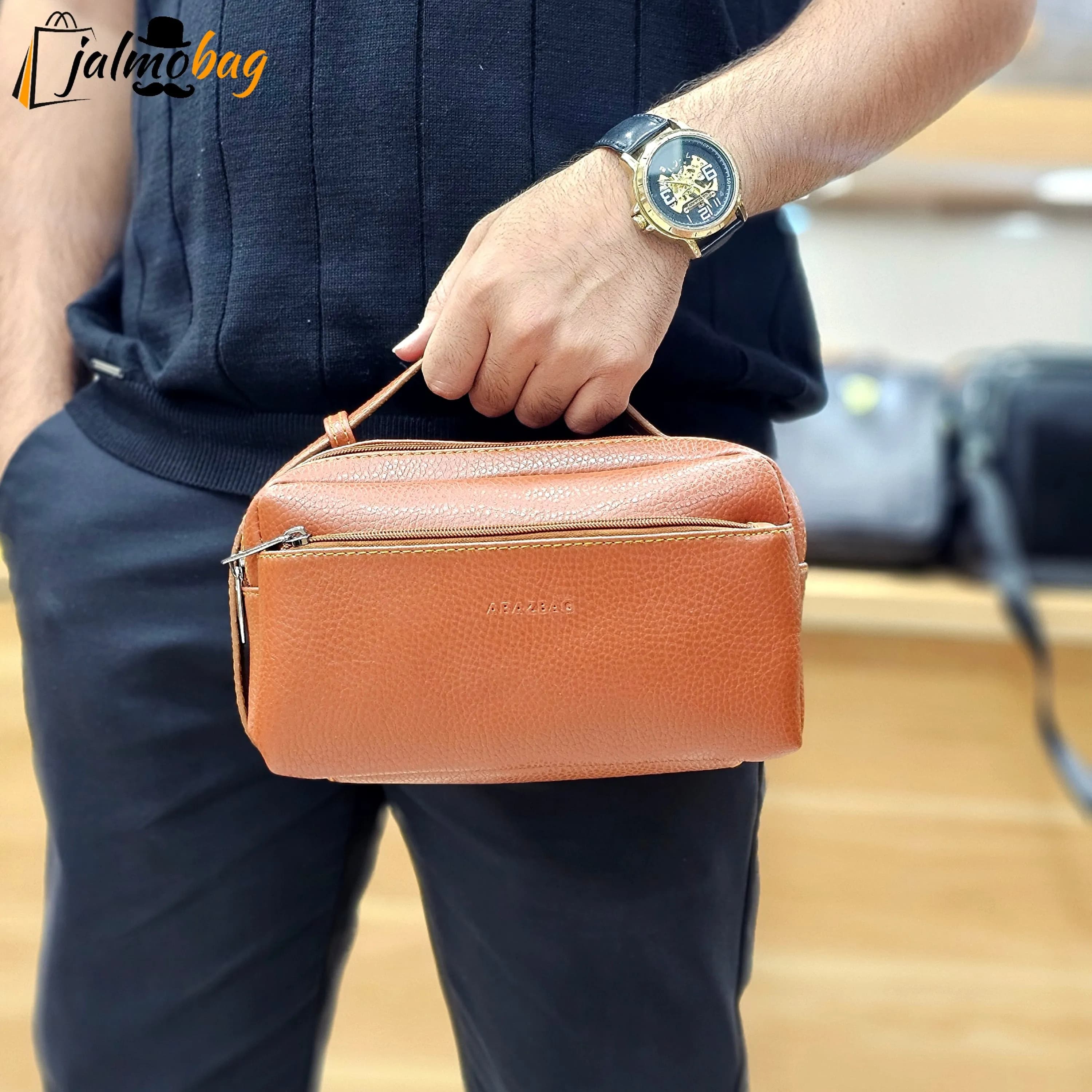کیف دستی مردانه چرم صنعتی ضد خش دو خانه مدل شوزبگ — تصویر ۱۱