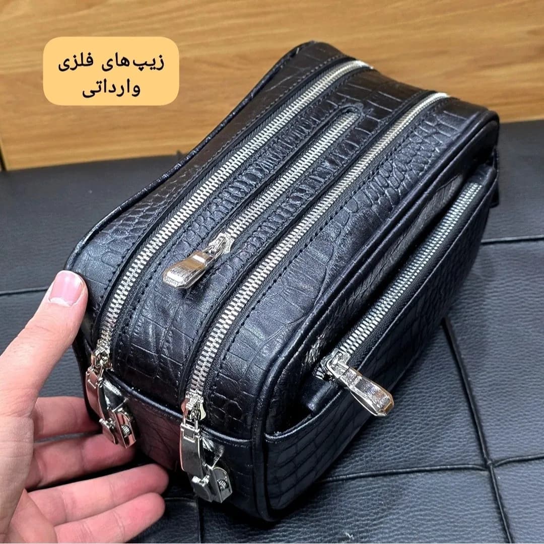 کیف دستی چرم طبیعی چرم ظفر دو خانه با جاکارتی و رمزدار — تصویر ۷
