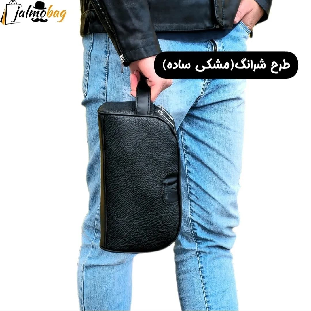 کیف دستی مردانه اسپرت طرحدار چرم صنعتی دو خانه — تصویر ۵