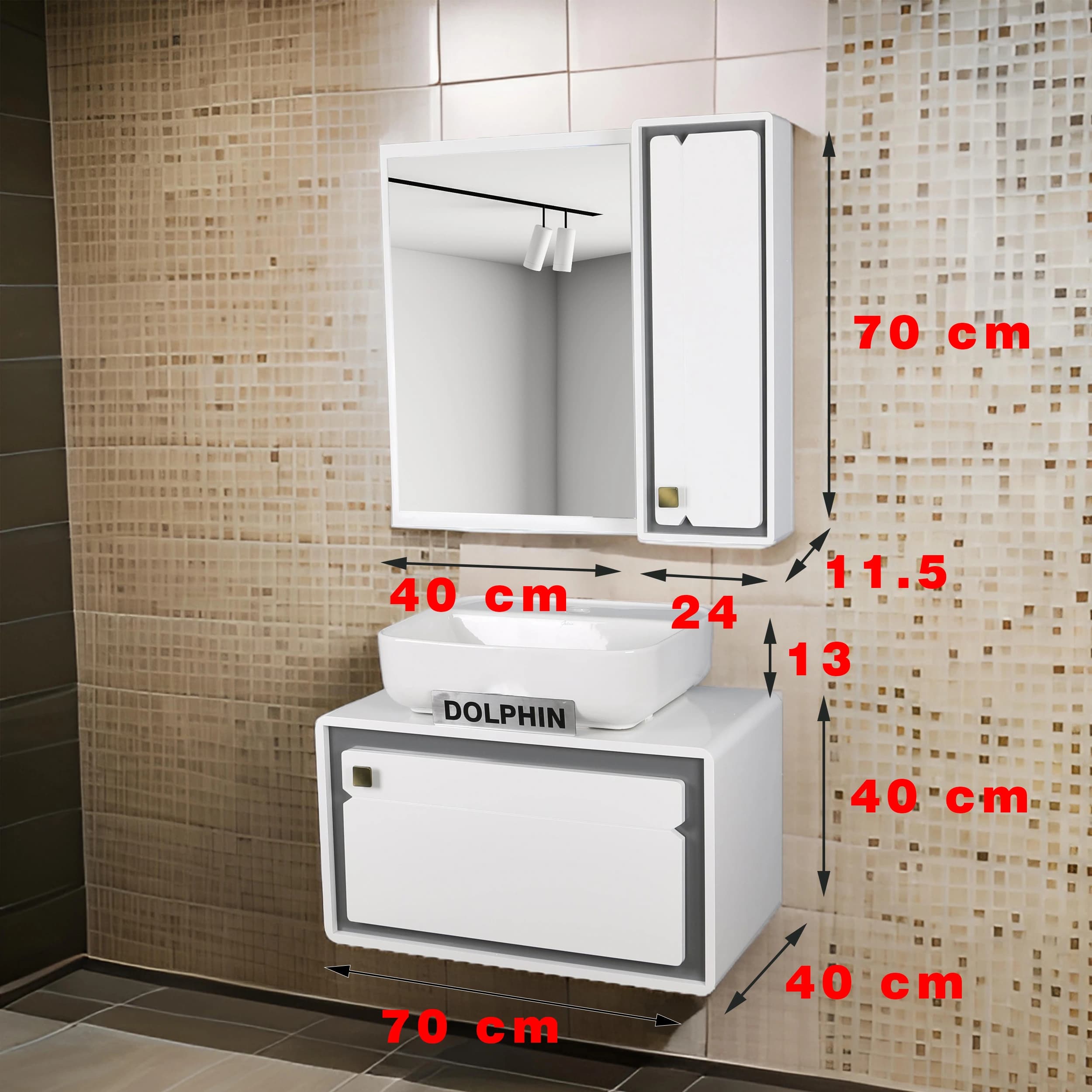 ست کابینت و روشویی دلفین مدل ZND-R12-W به همراه آینه و باکس — تصویر ۳