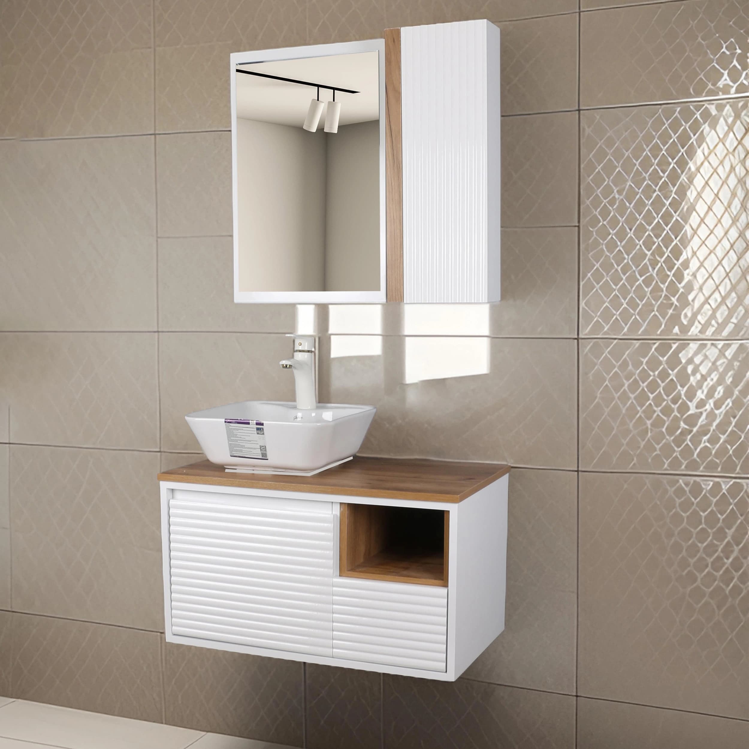 ست کابینت و روشویی دلفین مدل Znd-R23-W به همراه آینه و باکس — تصویر ۲