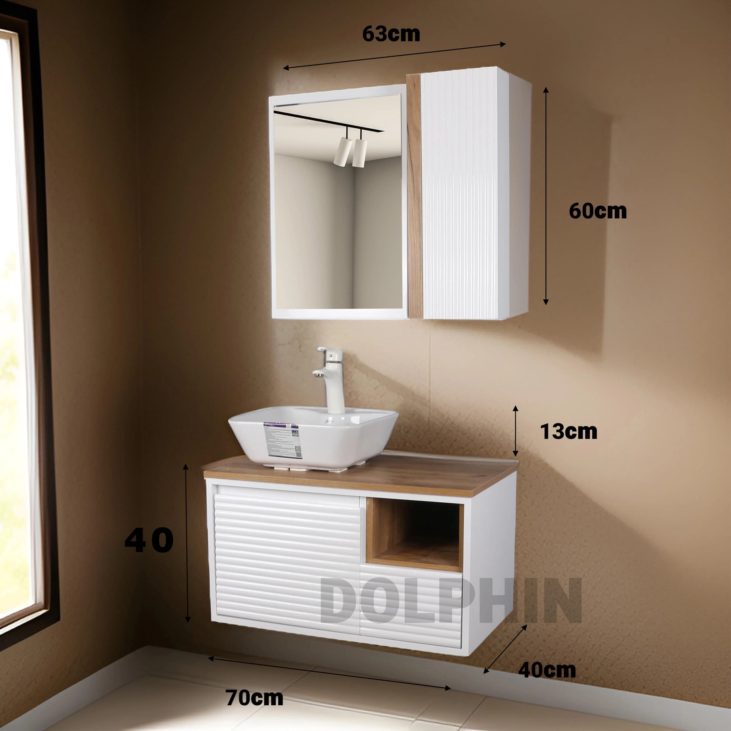 ست کابینت و روشویی دلفین مدل Znd-R23-W به همراه آینه و باکس — تصویر ۳