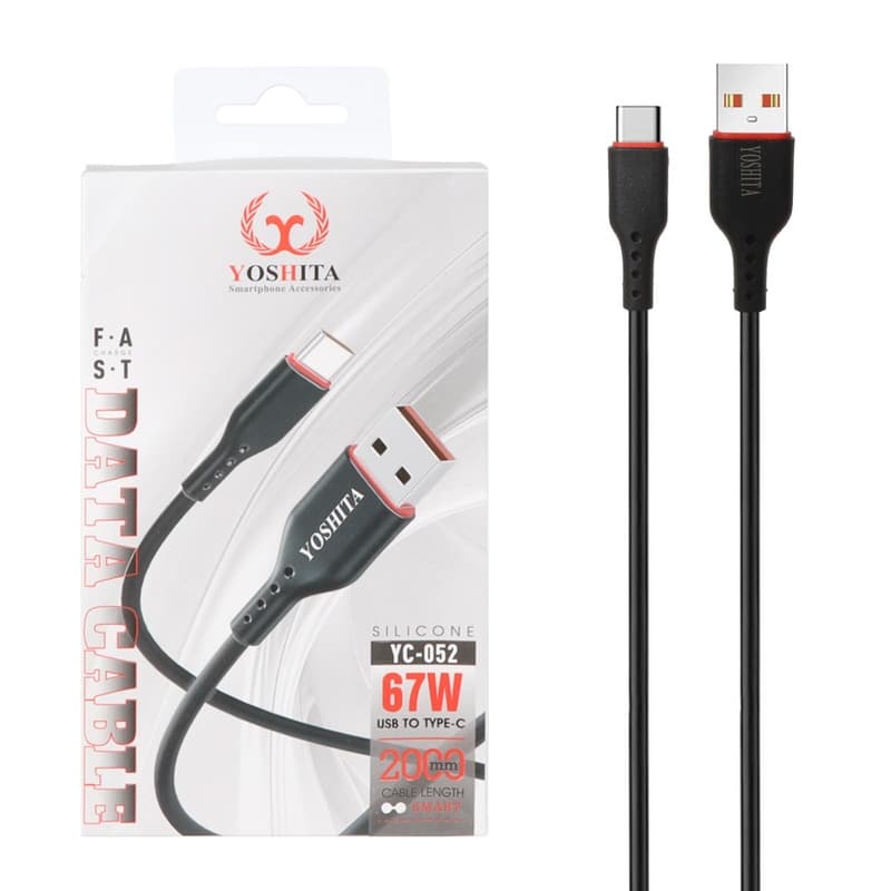 کابل شارژ فست USB to Type-C یوشیتا 67W مدل YC-052 اورجینال مشکی 2 متری