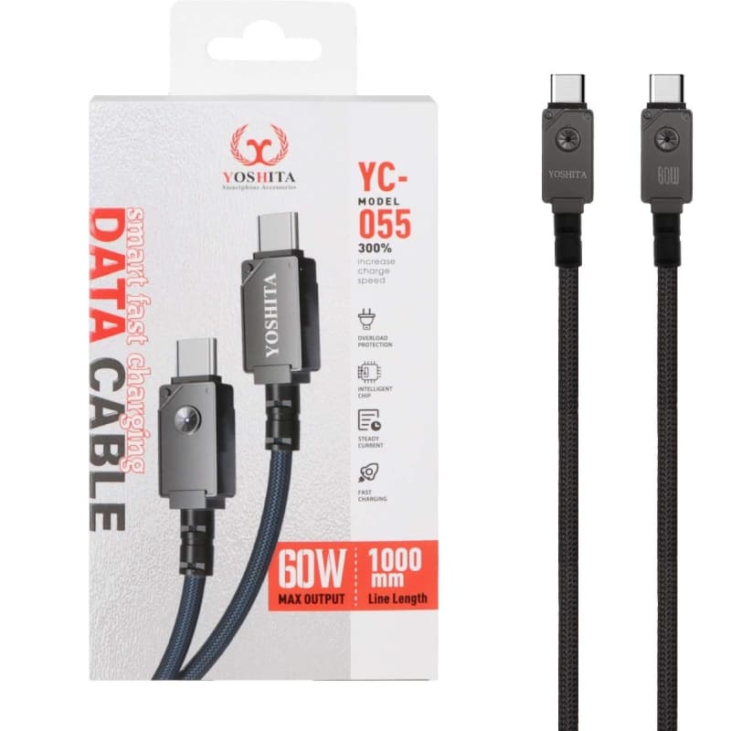 کابل شارژ فست Yoshita Type-C To Type-C مدل YC-055 60W – مشکی