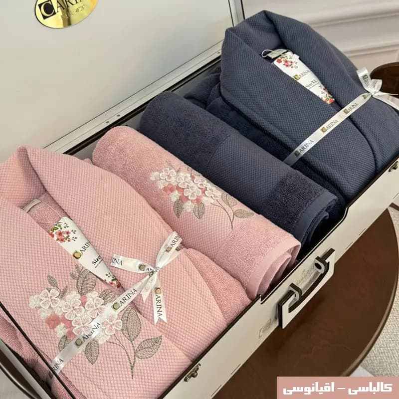 سرویس حوله عروس داماد کارینا مدل ویونا – گلدن — تصویر ۸