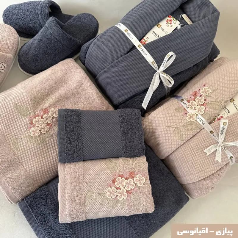 سرویس حوله عروس داماد کارینا مدل ویونا – گلدن — تصویر ۲