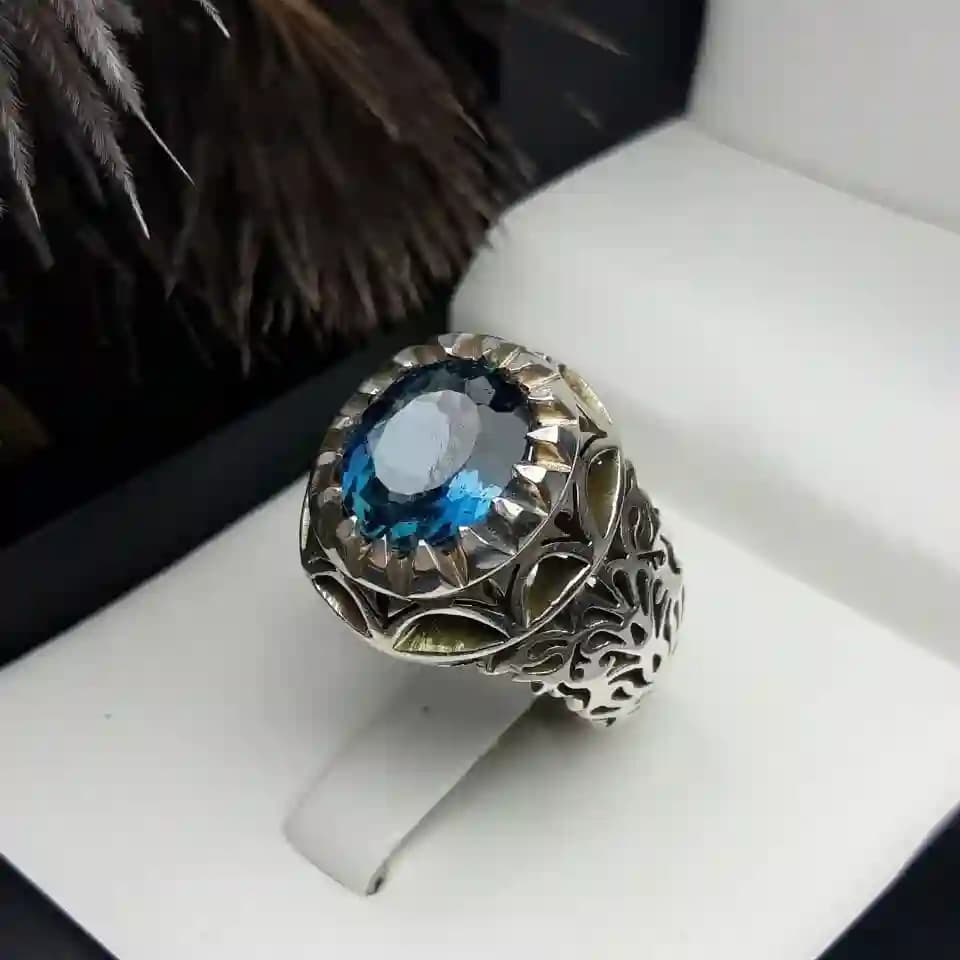انگشتر مردانه توپاز آبی لندن کد 2160