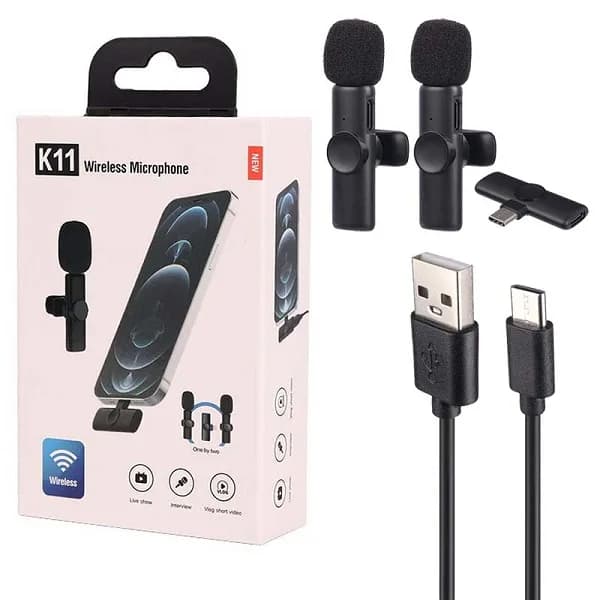 میکروفون یقه‌ای بی‌سیم تایپ سی K11 دو میکروفن Type-C اصلی