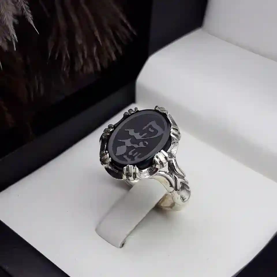 انگشتر مردانه عقیق مشکی خطی کد 2153