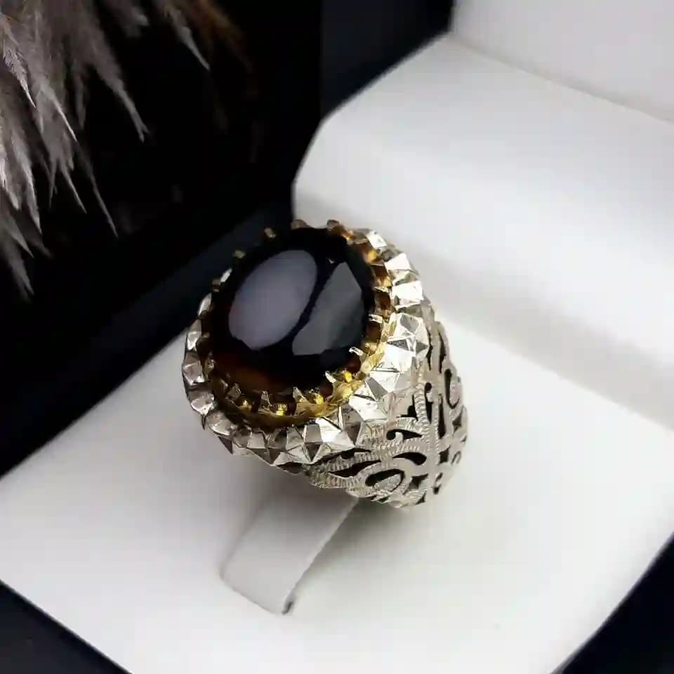انگشتر مردانه عقیق یمنی مشکی کد 2152