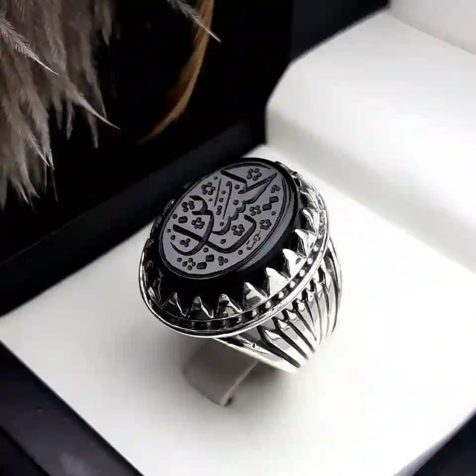 انگشتر مردانه عقیق مشکی خطی کد 2151