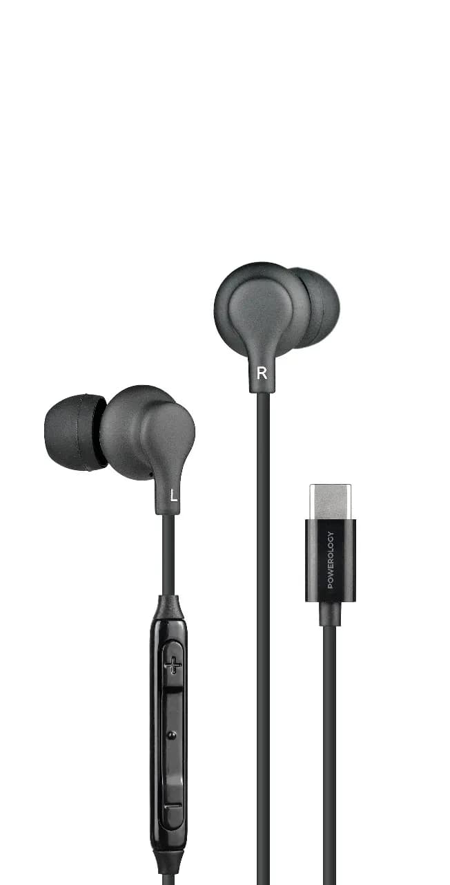 هدفون داخل گوشی استریو پاورولوژی با کانکتور Type-C و کنترلر سه‌دکمه‌ای Powerology Type-C In-Ear Stereo Earphones with 3-Button Volume Control Mic