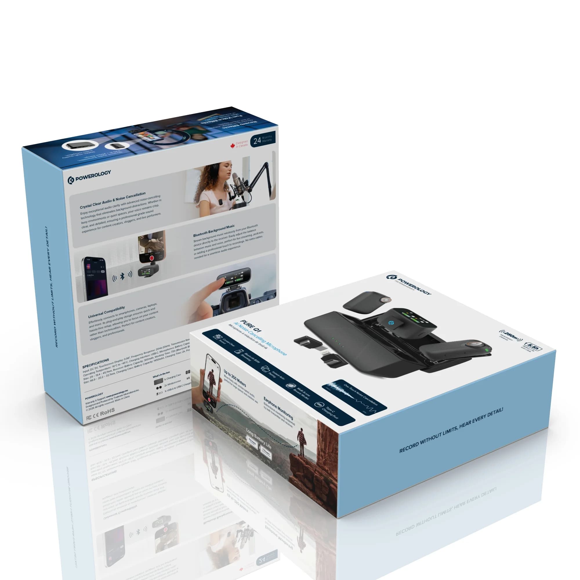 میکروفون بی‌سیم پاورولوژی مدل PURE Q1 با حذف نویز هوش مصنوعی Powerology PURE Q1 AI Noise-Cancelling Microphone