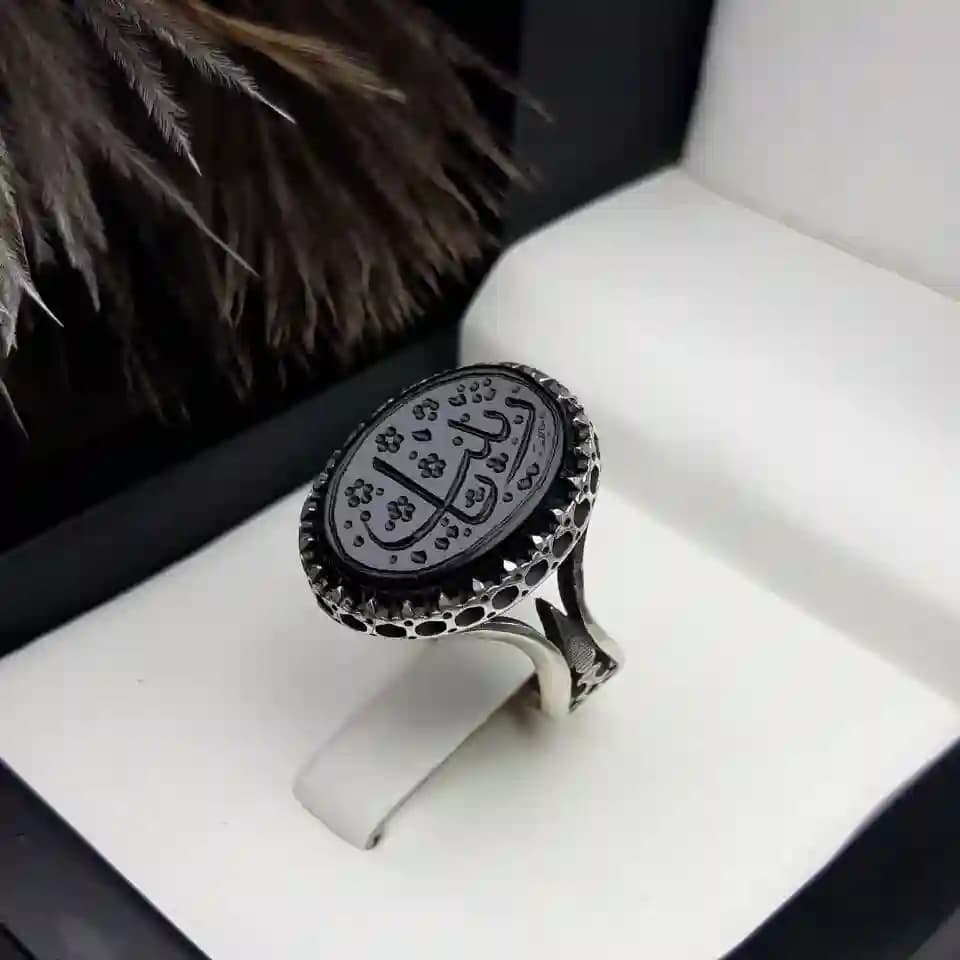 انگشتر مردانه عقیق مشکی خطی کد 2144