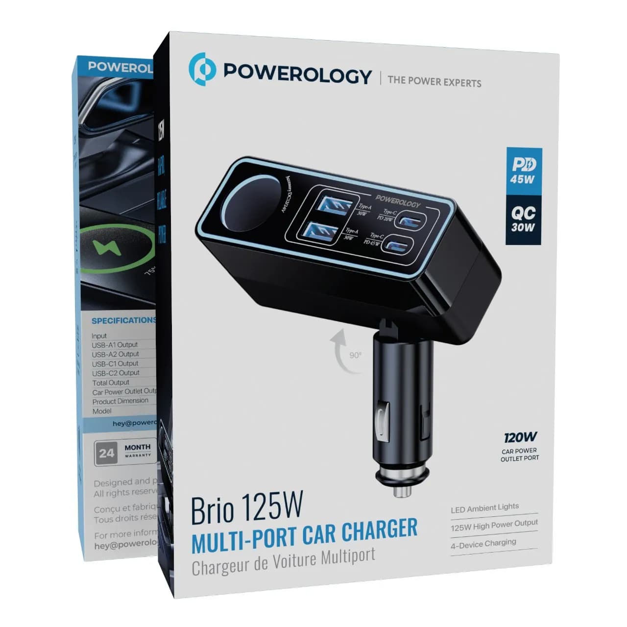 POWEROLOGY Brio 125W MULTI-PORT CAR CHARGERشارژر فندکی پاورولوژی توان 125 وات مدل PWDA58BK