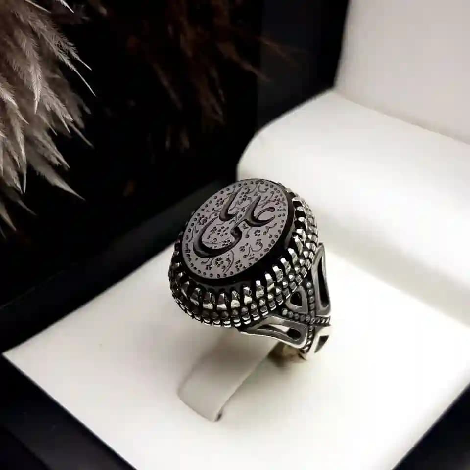 انگشتر مردانه عقیق مشکی خطی کد 2140