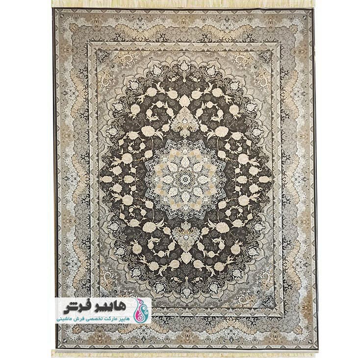 فرش الماس کویر طرح زرین مهر دودی کلکسیون نقش جهان