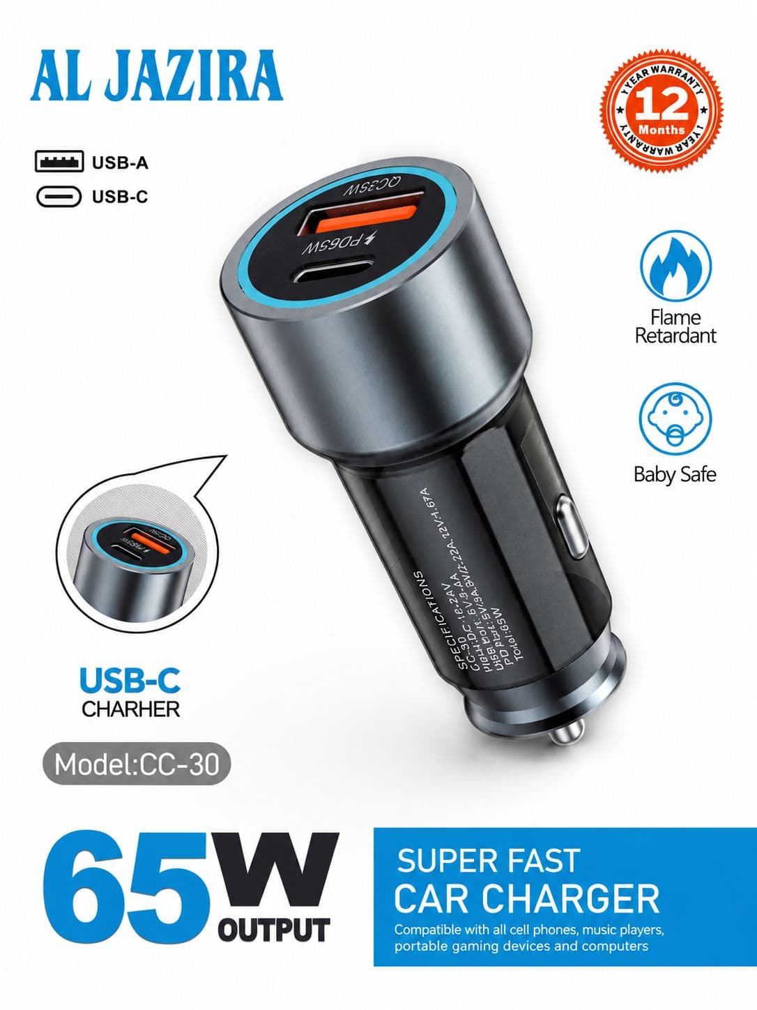 شارژر فندکی خودرو65Wالجزیره مدل CC-30