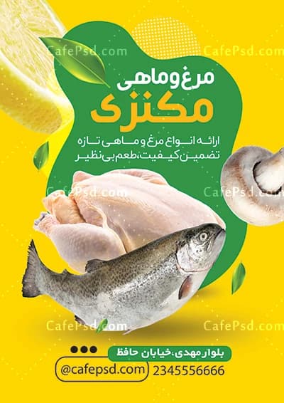 طرح آماده تراکت مرغ فروشی با عکس مرغ و ماهی — تصویر ۳