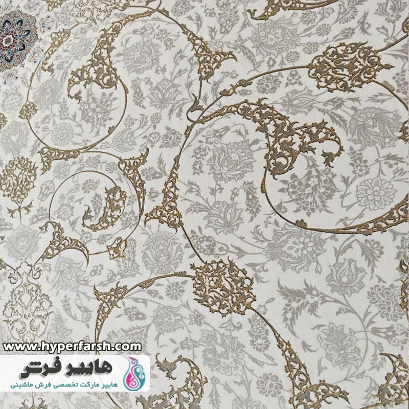 فرش الماس کویر طرح تخت طاووس کرم نقش جهان — تصویر ۴