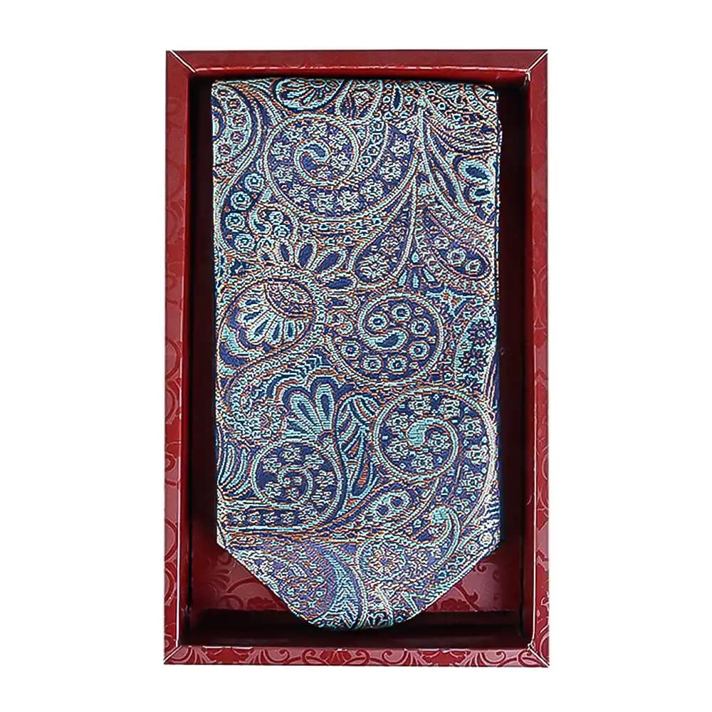 دستمال گردن مردانه طرح ترمه فیروزه‌ ای