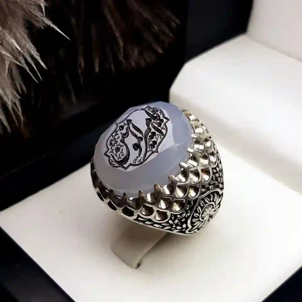 انگشتر مردانه عقیق یمنی کبود خطی کد 2094