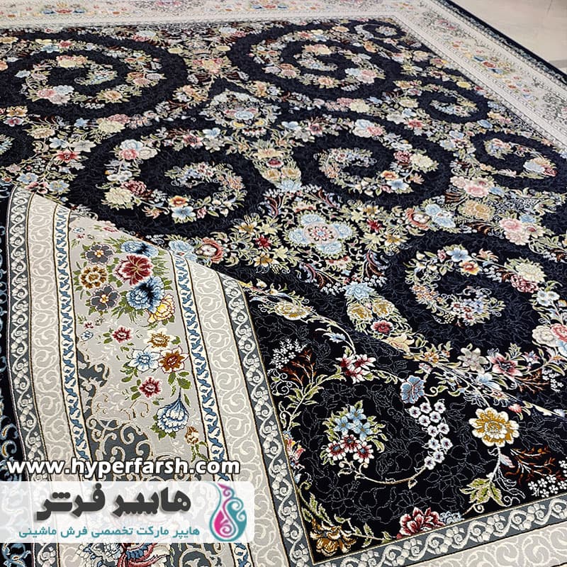 فرش الماس کویر طرح افشان سرمه ای کد 1201 — تصویر ۵