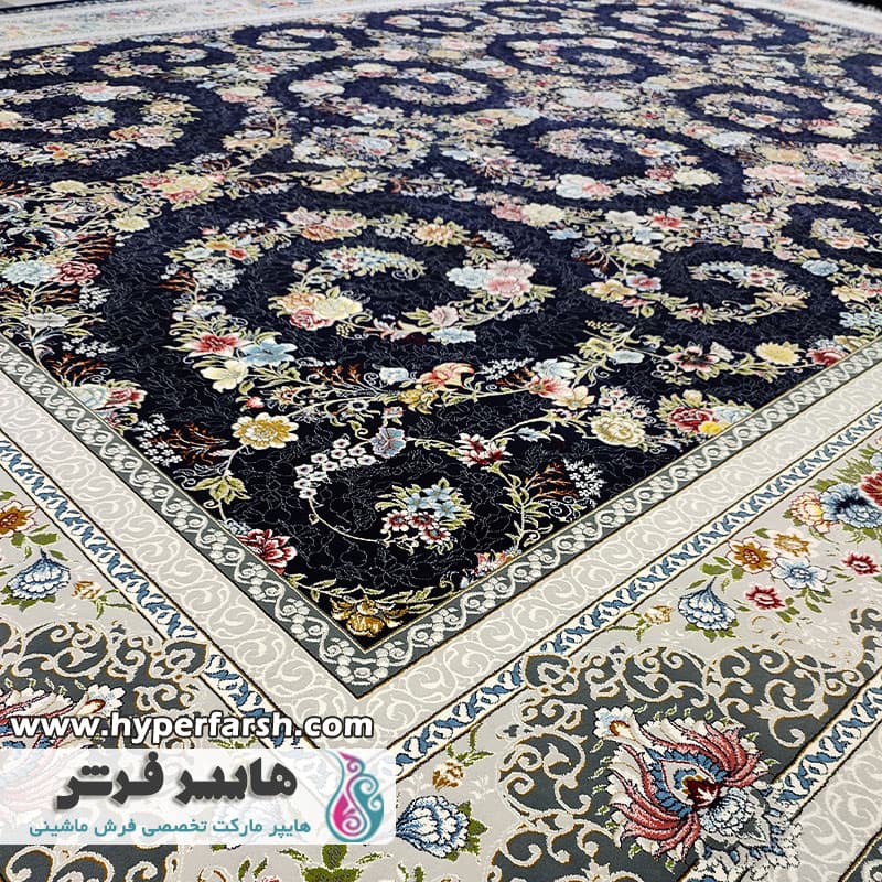 فرش الماس کویر طرح افشان سرمه ای کد 1201 — تصویر ۶