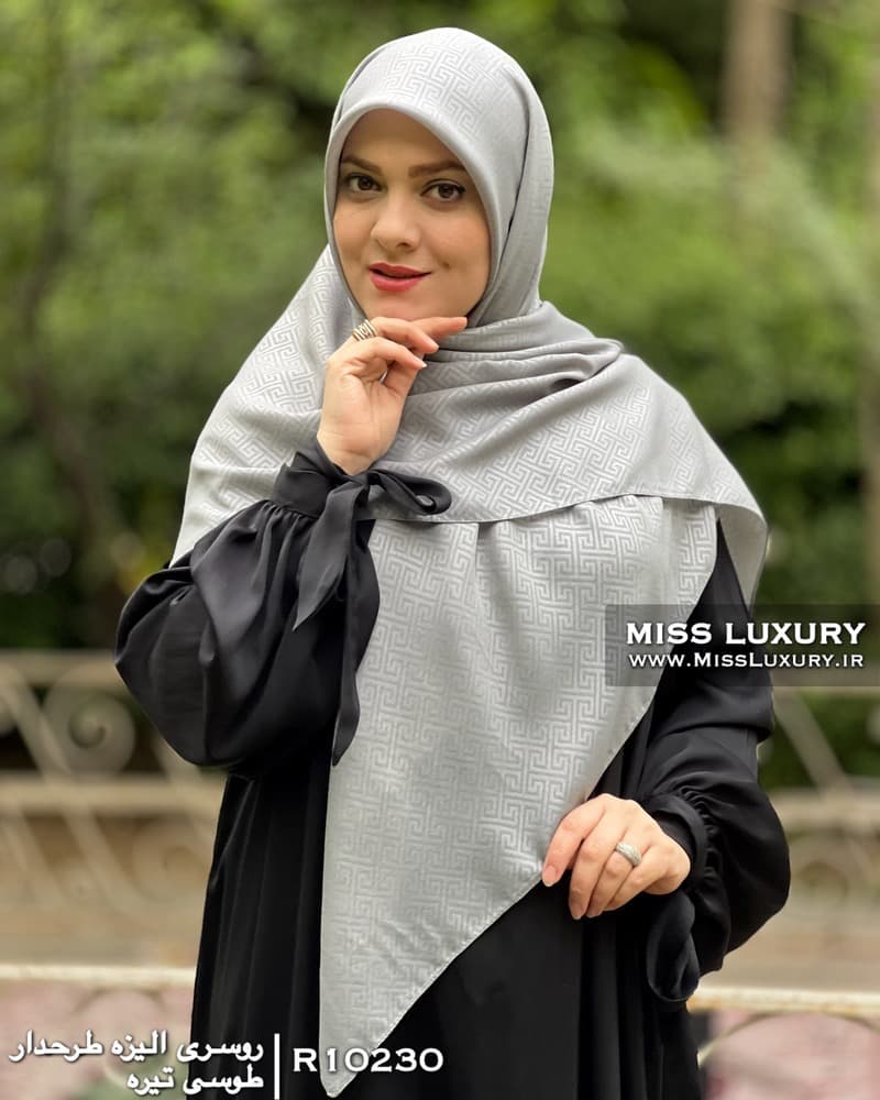 روسری الیزه طرحدار طوسی تیره R10230