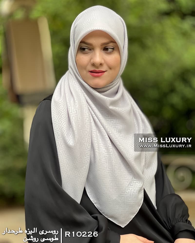 روسری الیزه طرحدار طوسی روشن R10226
