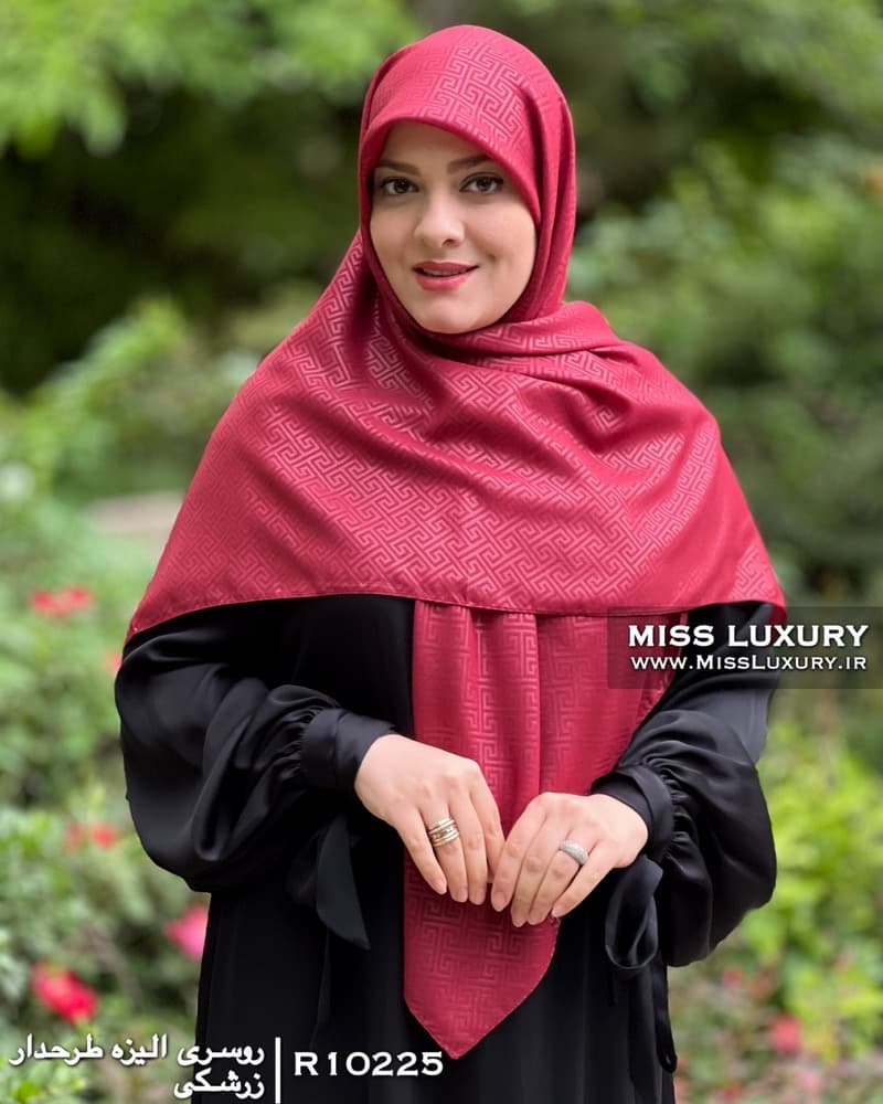 روسری الیزه طرحدار زرشکی R10225