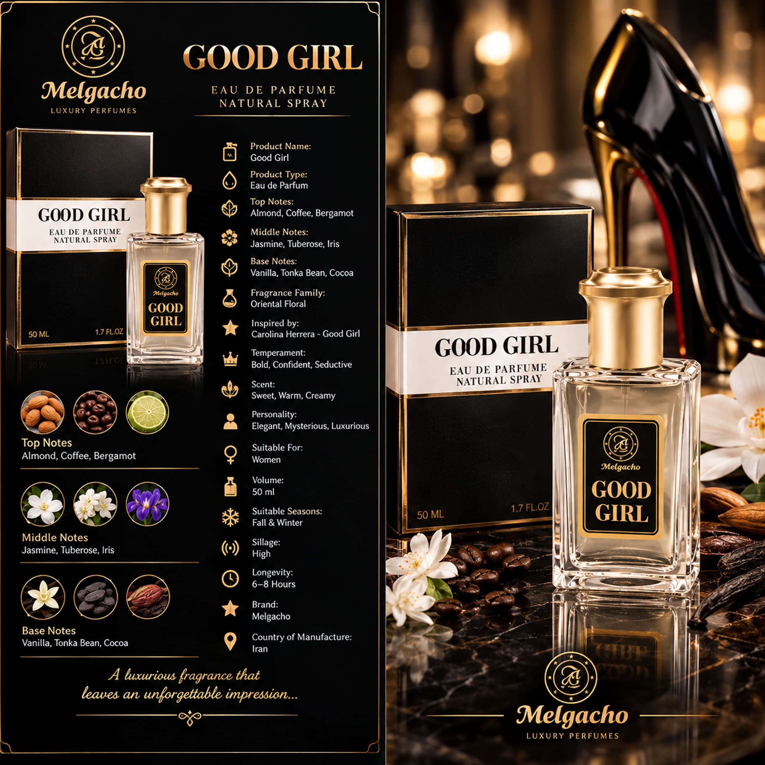 ادو پرفیوم زنانه ملگاچو مدل GOOD GIRL حجم 50 میلی لیتر — تصویر ۲
