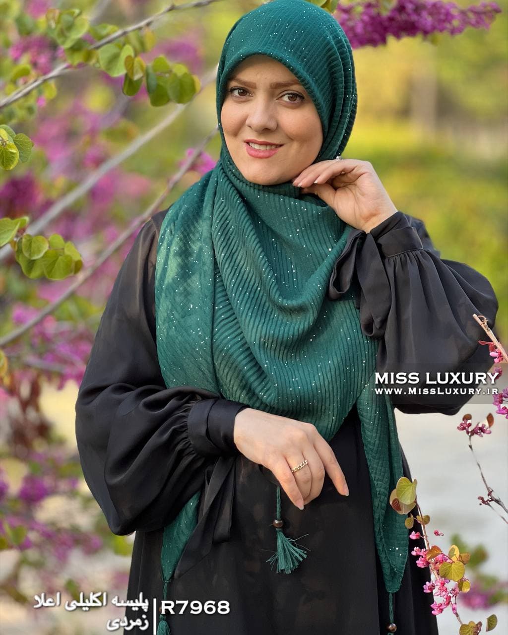 روسری پلیسه اکلیلی نخ وال زمردی R7968