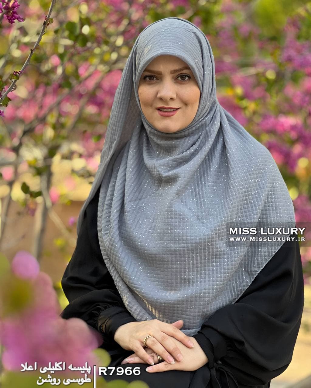 روسری پلیسه اکلیلی نخ وال طوسی روشن R7966