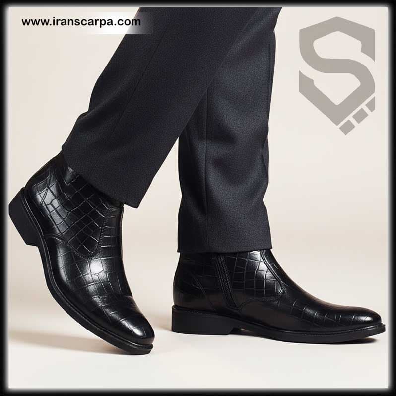 بوت چرم مردانه سایز بزرگ مدل ریکو طرحدار