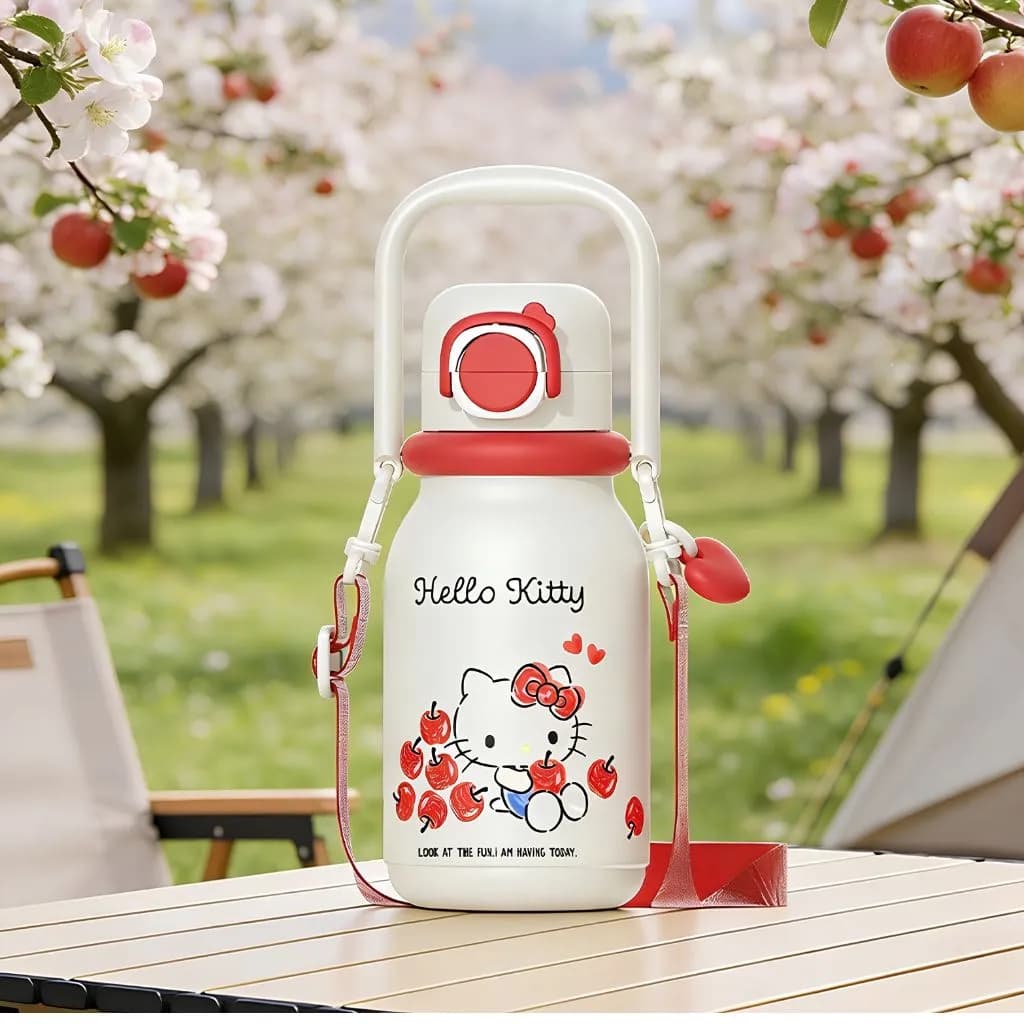 تراول ماگ دو حالته استیل دسته دار طرح هلو کیتی 640Ml — تصویر ۲