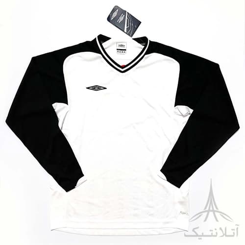 بلوز آستین دار ورزشی پسرانه فوتبالی برند آمبرو Umbro اورجینال وارداتی سفید مشکی