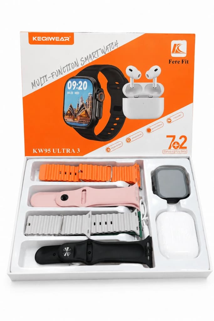 ساعت هوشمند KW95 Ultra 3 با 7 بند متنوع و ایرپاد بیسیم — تصویر ۳