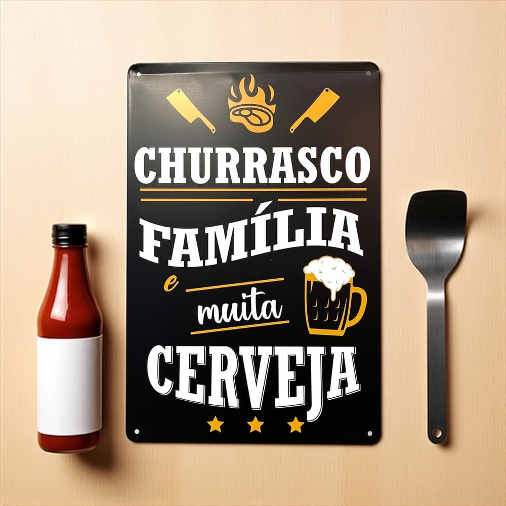 پلاک فلزی دکوری طرح Churasco Familia ابعاد 20×30