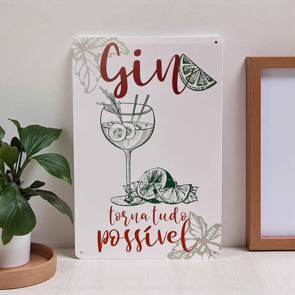 پلاک فلزی دکوری طرح Gin Glass ابعاد 20×30