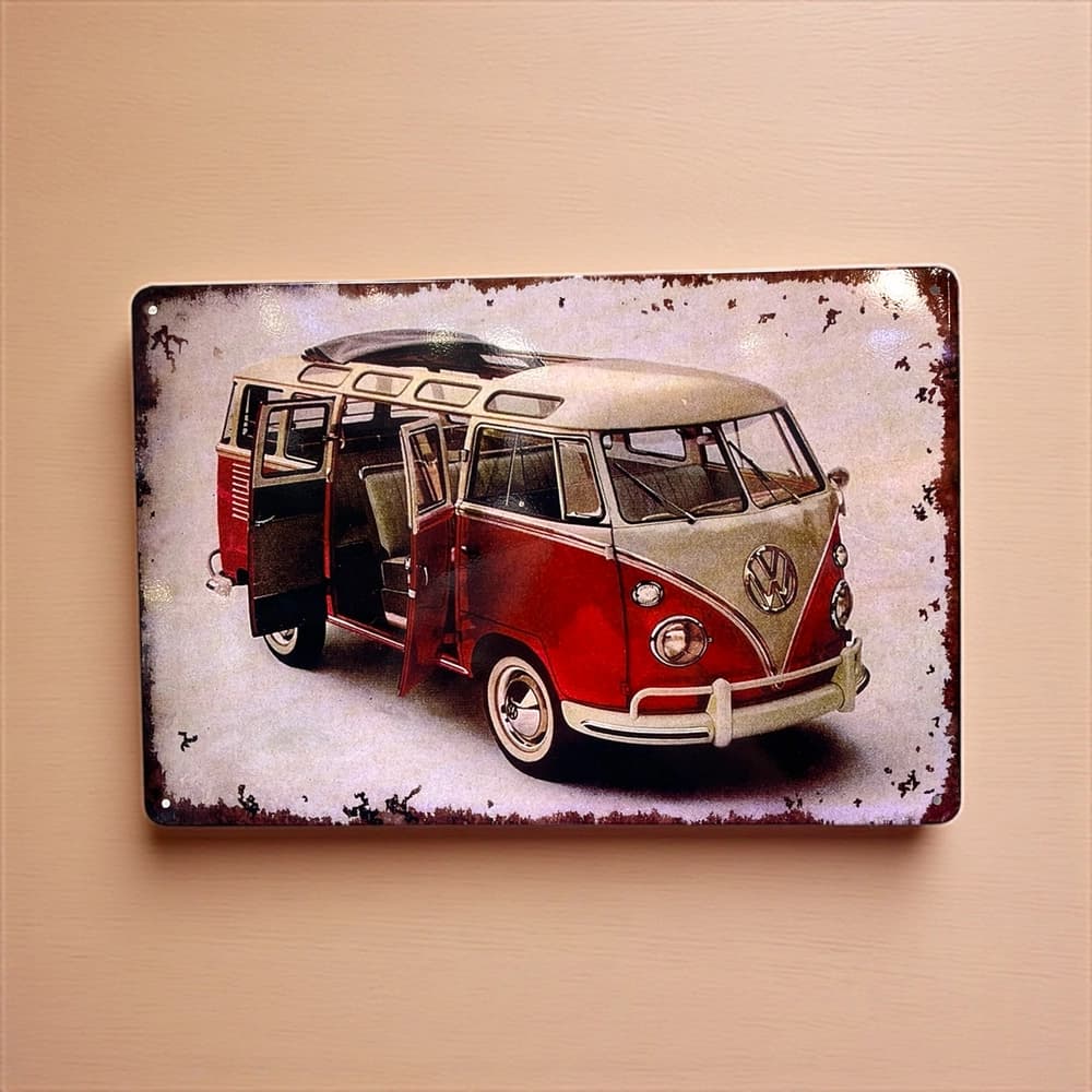 پلاک فلزی دکوری طرح Red Camp Van ابعاد 20×30