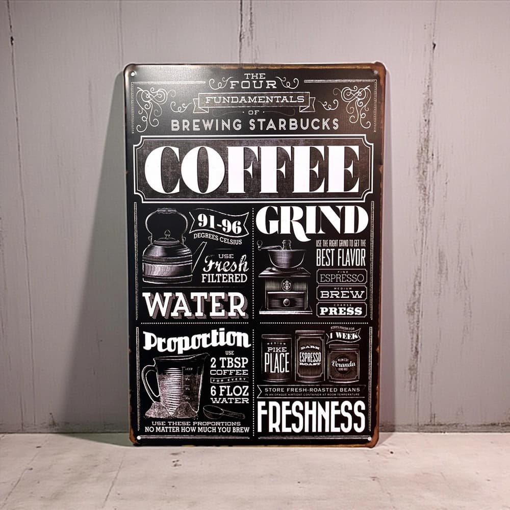 پلاک فلزی طرح Coffee Fundamentals ابعاد 20×30