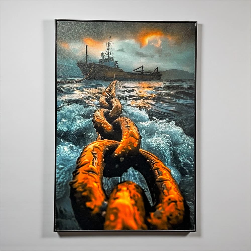 تابلو دیواری طرح کشتی و زنجیر ابعاد 40×60